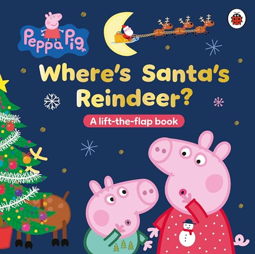 Peppa Pig book cover with Santa’s sleigh and reindeer, Christmas tree.
