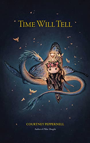 A small figure with a flower crown and hourglass head sits on a dragon.