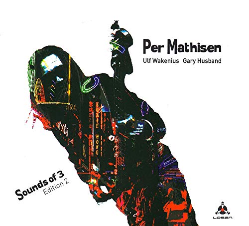 "Album cover with abstract, multicolored illustration of a man playing a guitar."