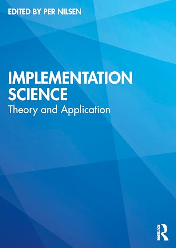 Book cover for "Implementation Science: Theory and Application" with blue geometric design.