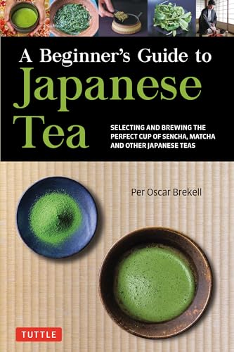Book cover titled A Beginner's Guide to Japanese Tea featuring bowls of matcha powder.