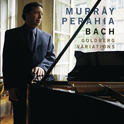 Murray Perahia at a grand piano, album cover for Bach’s Goldberg Variations.