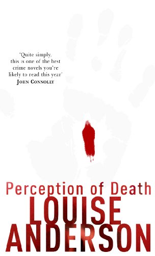 Book cover: "Perception of Death" by Louise Anderson, with red handprint detail.