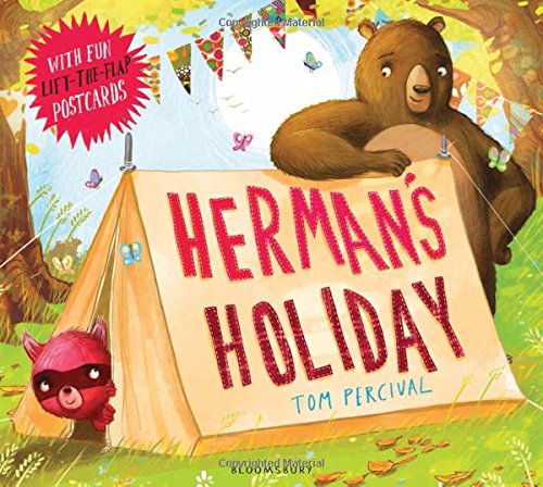Book cover: bear by a tent with lift-the-flap postcards.