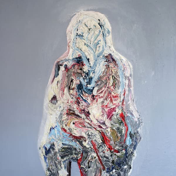 Abstract oil painting of a figure with textured, swirling colors.