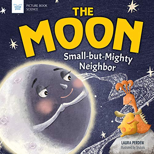 Book cover featuring a smiling moon with cartoon aliens nearby.