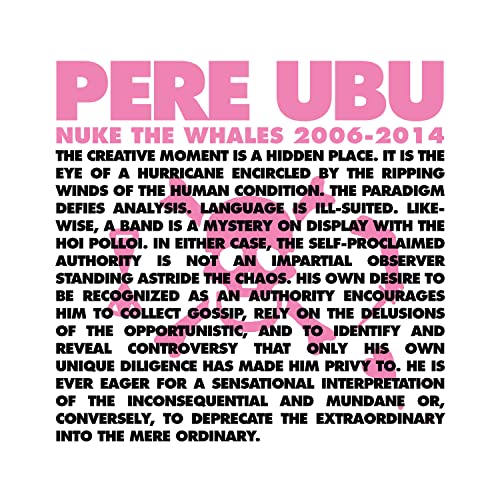 Album cover for Pere Ubu’s “Nuke the Whales 2006-2014” with text overlay.