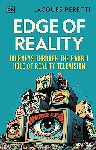 Book cover with stacked televisions displaying eyes and landscapes.