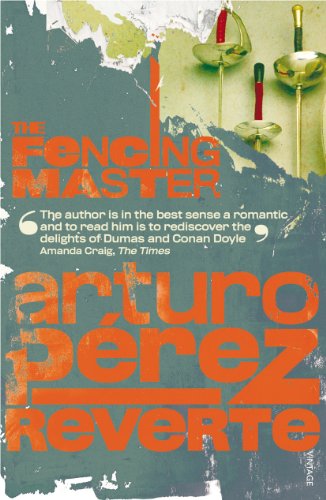 Book cover for The Fencing Master with orange text and three fencing foils.