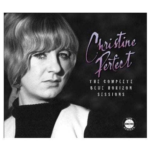 "CD cover with black and white photo of Christine Perfect and pink text on black background."