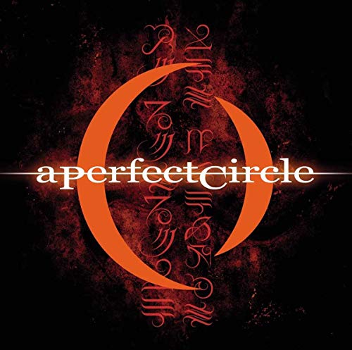 A Perfect Circle album cover, "Mer De Noms," with red swirling script.