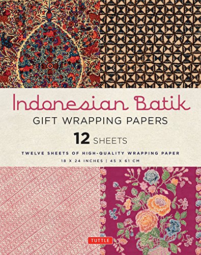 Stack of twelve Indonesian batik patterned gift wrapping papers.