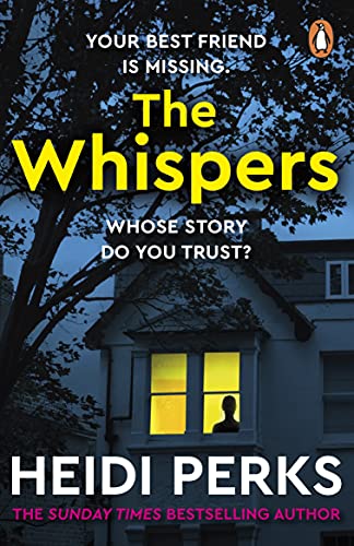 Book cover for "The Whispers" featuring a house with a lit window.
