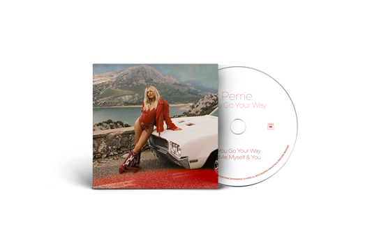 CD case featuring Perrie Edwards posing by a classic yellow car.