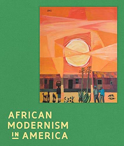 Book cover with abstract orange and yellow painting, village scene, and title.