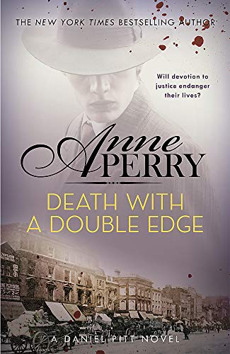Book cover: man in hat, city street, blood spatter, title text.