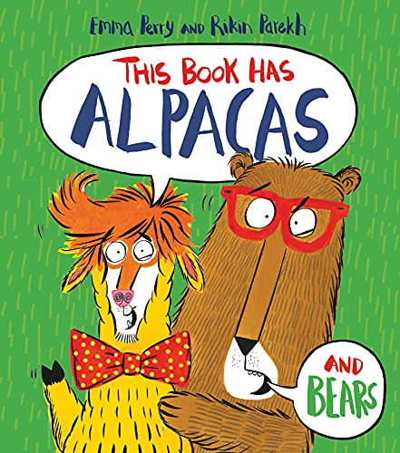 Book cover featuring a cartoon alpaca and bear with red glasses.