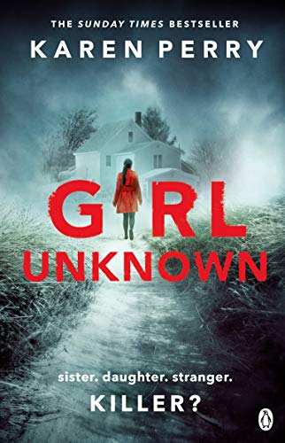 Book cover: girl in red coat stands before a misty, isolated house.
