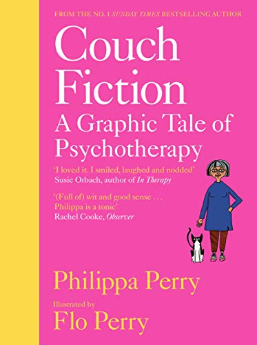 Book cover with pink background, white text, and an illustration of a woman and cat.