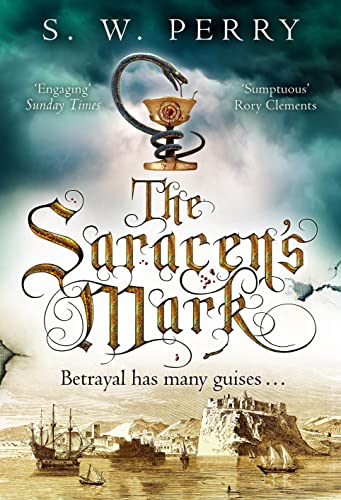 Book cover: "The Saracen's Mark" with a serpent and chalice image.