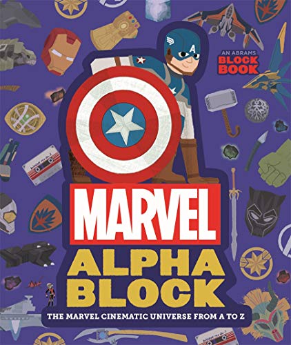 Marvel Alphablock book cover featuring Captain America and MCU icons.