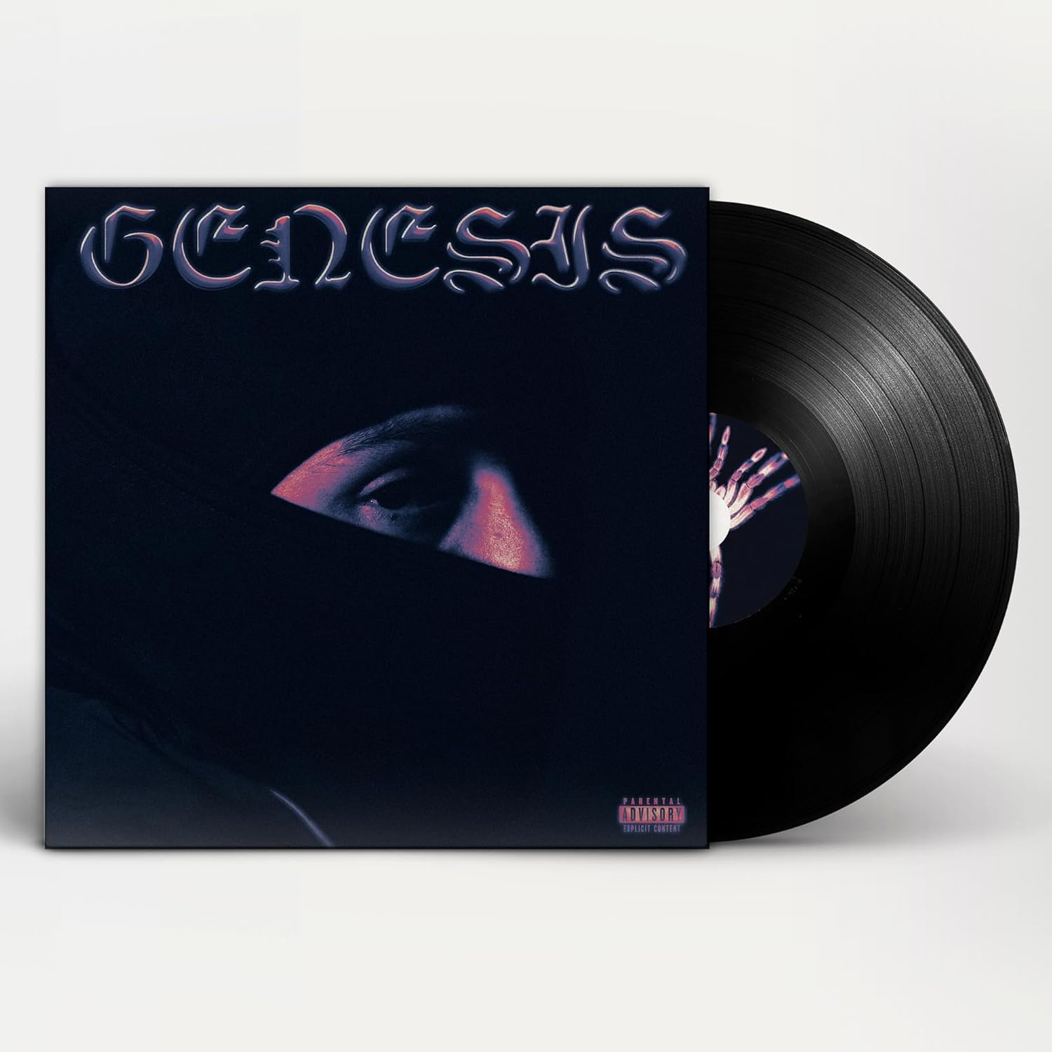 Peso Pluma’s “Genesis” album cover on a black vinyl record.