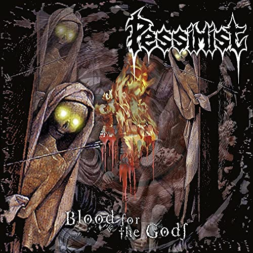Dark album cover featuring hooded figures, fire, and the band name "Pessimist".