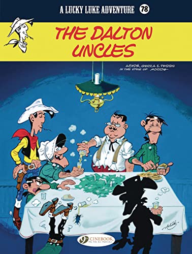 Lucky Luke comic book cover featuring cowboys and a table with money.