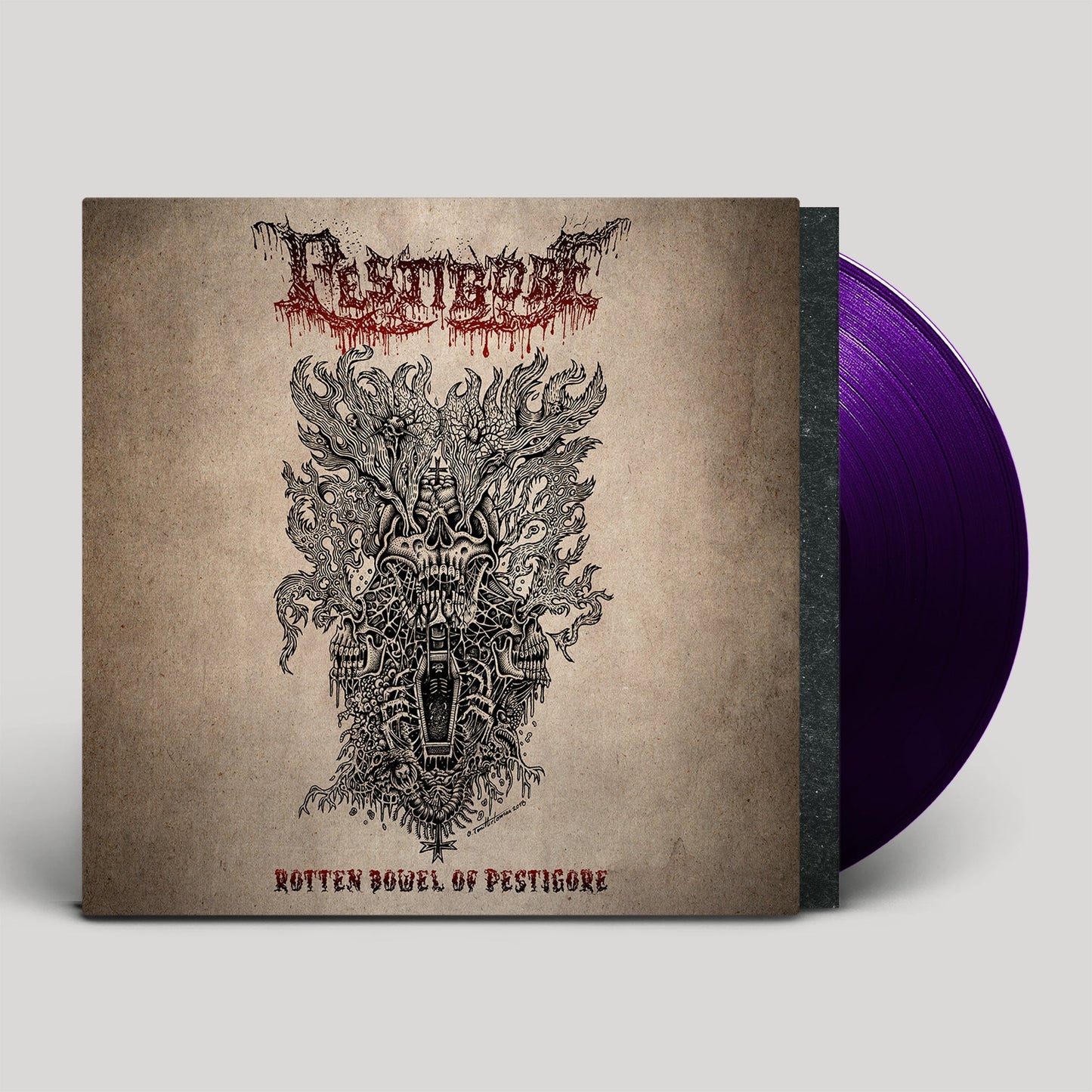Vinyl record with dark, detailed cover art of a monstrous figure.