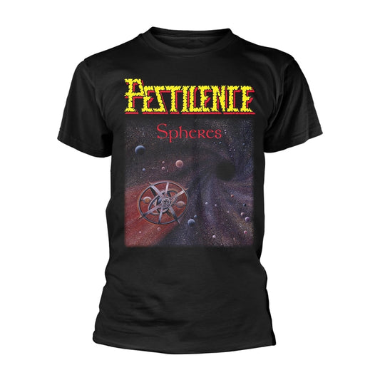 Black XL t-shirt with “Pestilence Spheres” album artwork graphic.