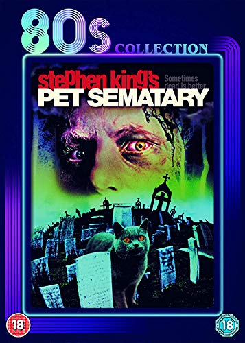 DVD cover for "Pet Sematary" featuring a distressed face, cat, and graveyard.