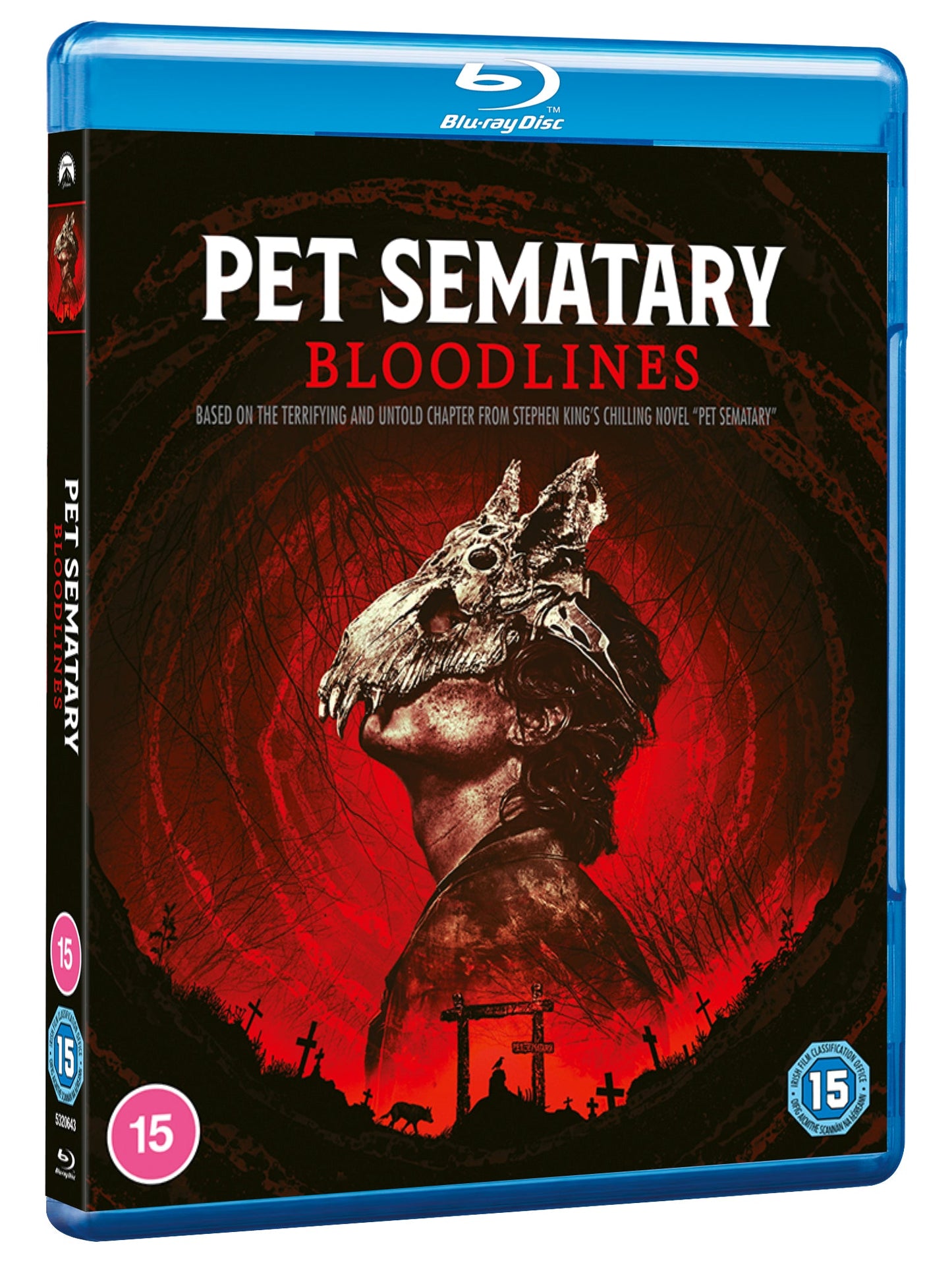 Pet Sematary Bloodlines" Blu-ray cover featuring a monstrous figure in a graveyard.