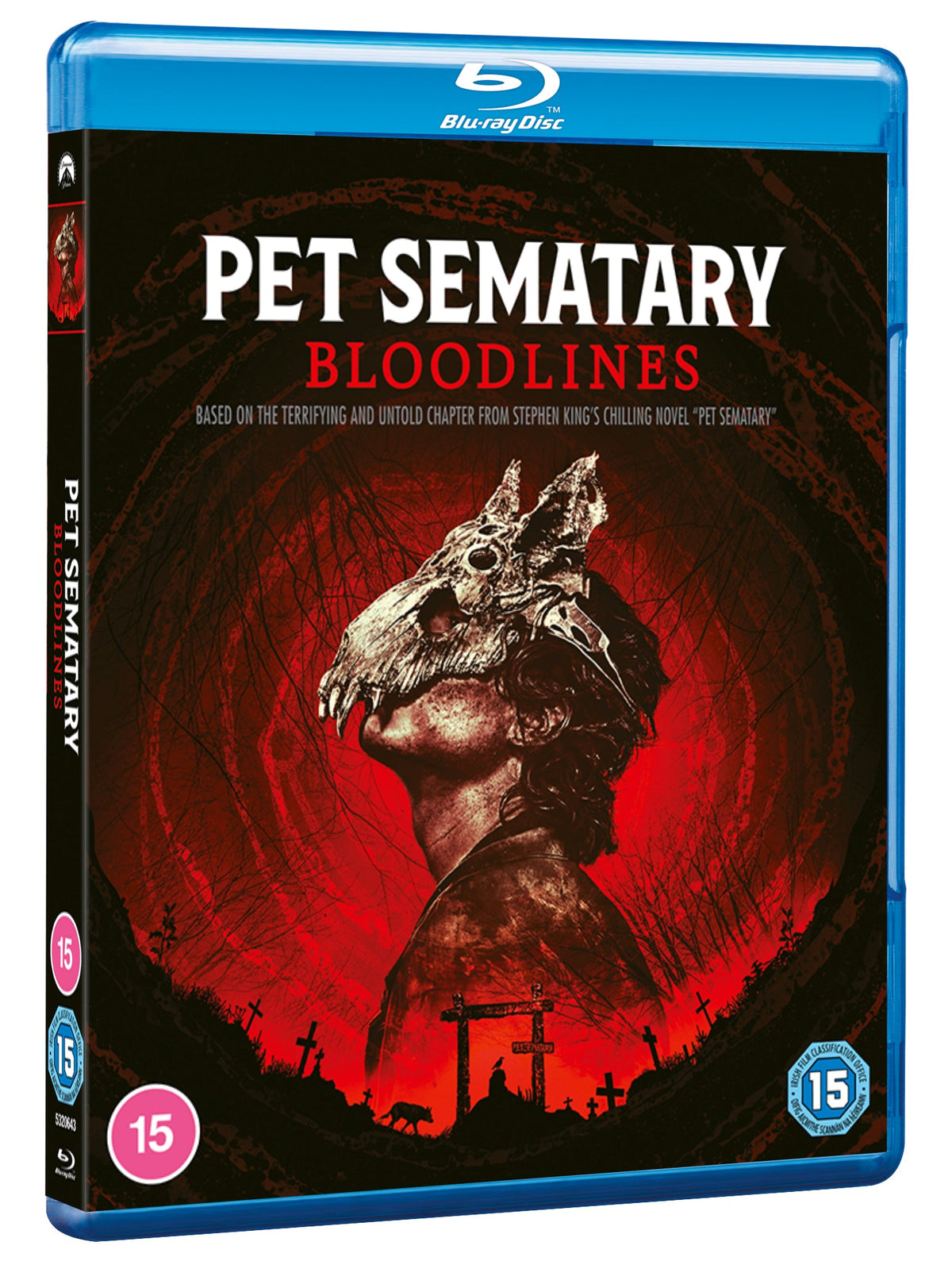 Pet Sematary Bloodlines" Blu-ray cover featuring a monstrous figure in a graveyard.