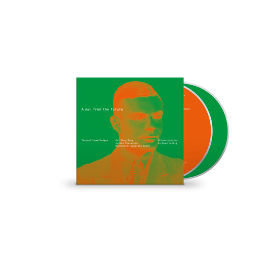 CD cover for “A Man From The Future” by Pet Shop Boys, green and orange.