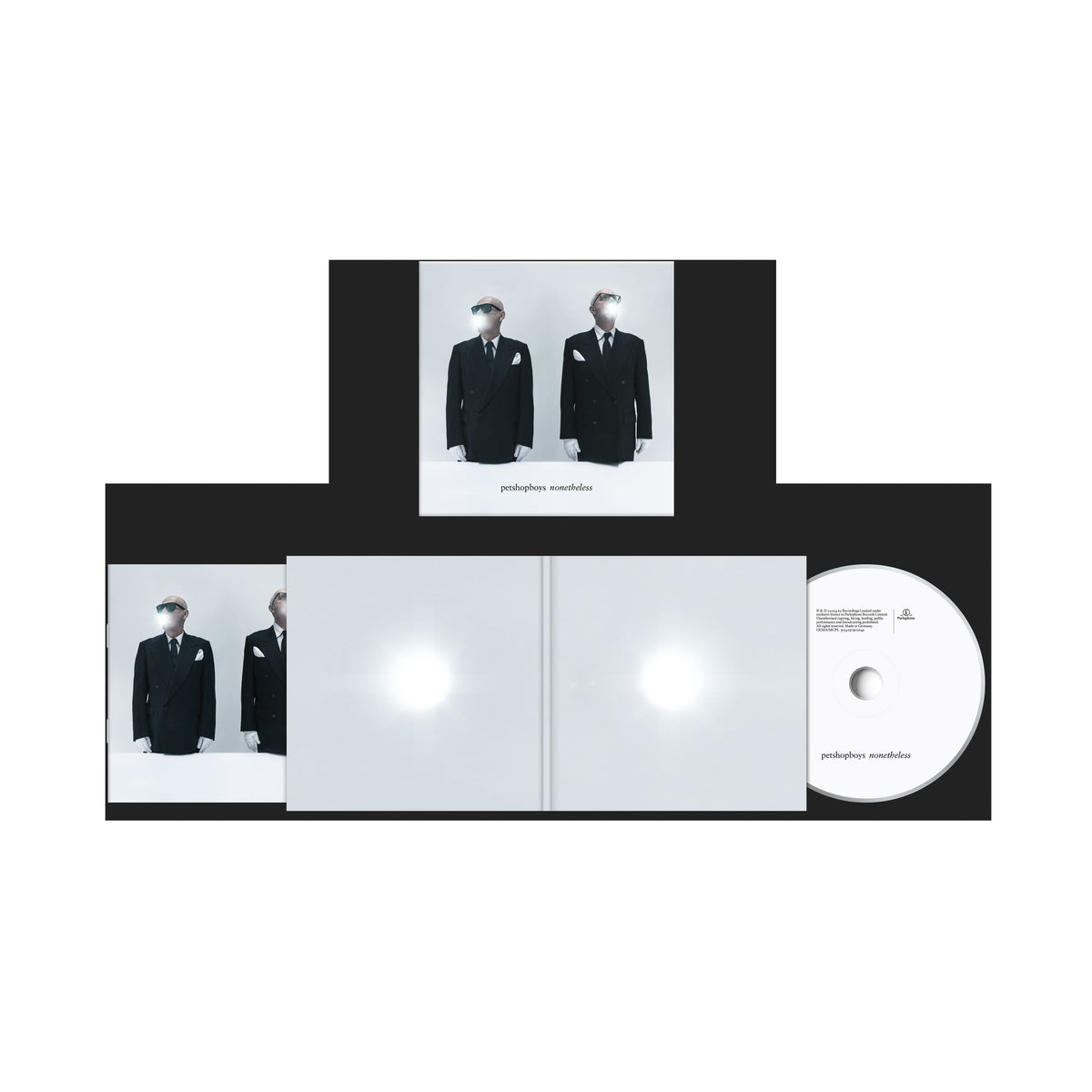 Pet Shop Boys “Nonetheless” CD cover with suited figures in grayscale.