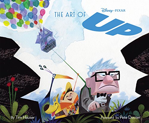 “Up” art book cover featuring Carl, Russell, and Kevin with a house lifted by balloons.