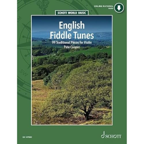 Sheet music cover: "English Fiddle Tunes" with a rural landscape image.