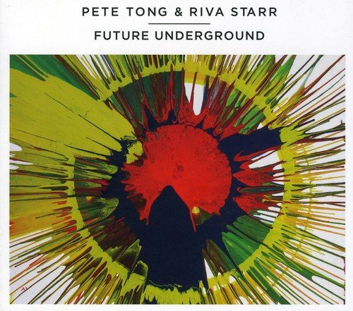 "Album cover with abstract red, green, and yellow splatter design on white background."