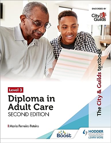 Textbook cover: "Diploma in Adult Care," featuring two people looking at papers.