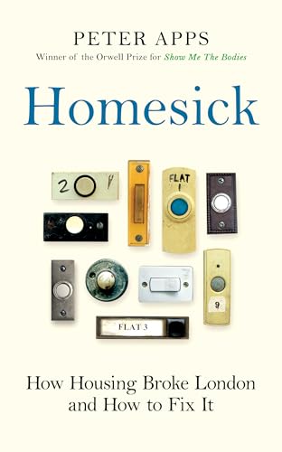Book cover titled Homesick by Peter Apps featuring a collection of various doorbell buttons.