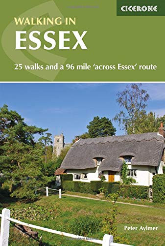 Book cover: “Walking in Essex” with a thatched-roof cottage landscape.