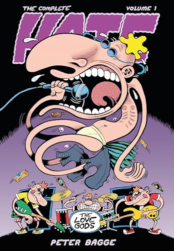 Cartoon book cover featuring a screaming man with a band performing below.