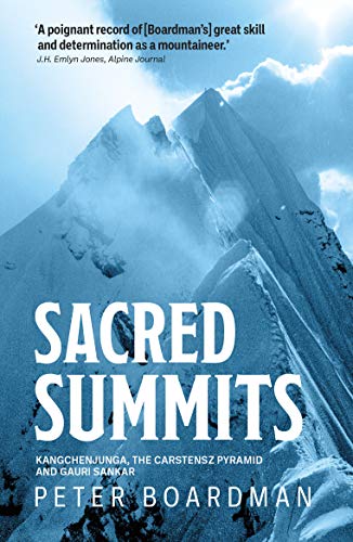 Book cover titled Sacred Summits featuring a blue-toned image of a snowy mountain peak.
