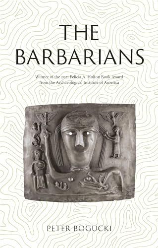 Book cover: "The Barbarians" featuring a stone carving of a face.