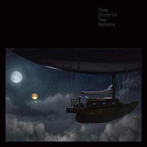 A vinyl record cover featuring an airship and a hot air balloon in the night sky.