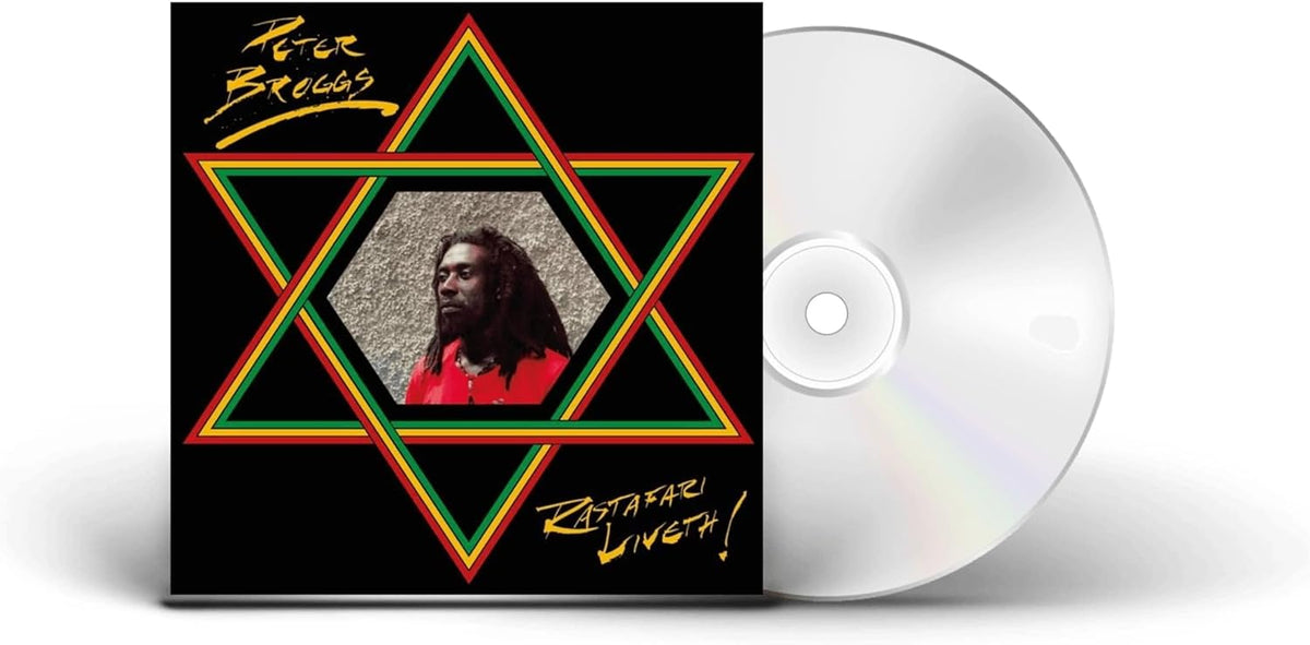 CD cover: Peter Broggs, Rastafari Liveth, with portrait and star design.