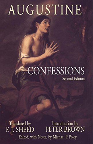 Book cover of "Confessions" by Augustine, featuring a painting of a kneeling man.