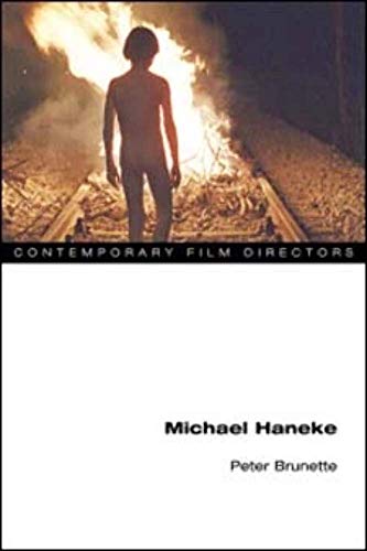 Book cover for “Michael Haneke” featuring a figure walking towards flames.