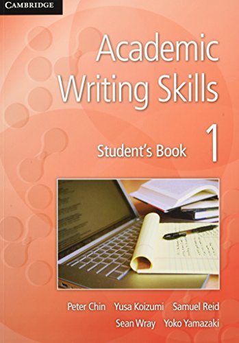 Textbook cover: "Academic Writing Skills 1" with laptop and notepad image.