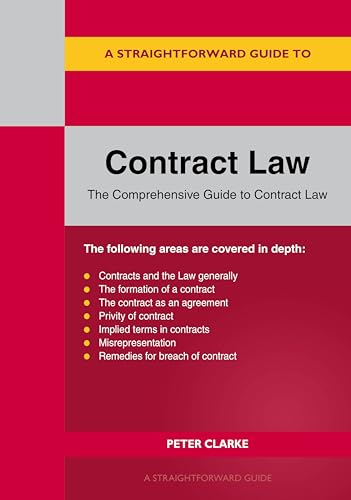 Red and gray book cover titled "Contract Law" by Peter Clarke.